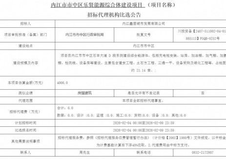 <em>招標(biāo)</em> | 四川內(nèi)江市市中區(qū)樂賢能源綜合體建設(shè)項(xiàng)目<em>招標(biāo)</em>代理機(jī)構(gòu)比選公告