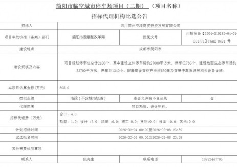 招標 | 四川簡陽市臨空<em>城市</em>停車場項目（二期）招標代理機構比選公告