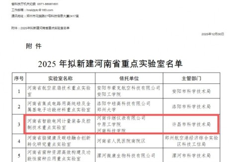 许继电气所属许继仪表公司牵头组建的省重点实验室+1
