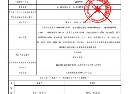 招标 | 新疆昌吉国投吉木萨尔县潘家台100MW/400MWh储能系统设备采购