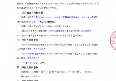 招标 | 河南郑州100MW/200MWH独立共享储能项目招标