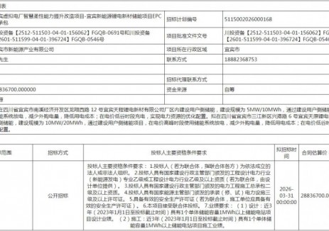 招标 | 5MW/10MWh！四川宜宾新能源锂电新材储能项目EPC总承包招标