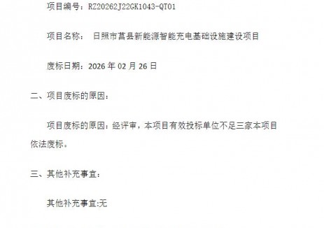 山东日照市莒县新能源智能充电基础设施建设项目废标公告