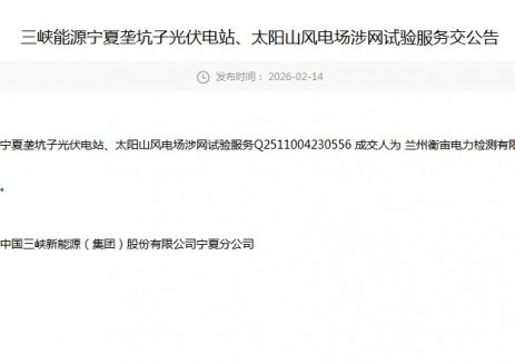 中标|三峡能源宁夏垄坑子光伏电站、太阳山风电场涉网试验服务发布公告