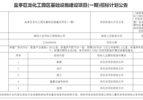 招標 | 110個充電樁！四川綿陽市鹽亭巨龍<em>化工</em>園區(qū)基礎設施建設項目(一期)招標計劃公告