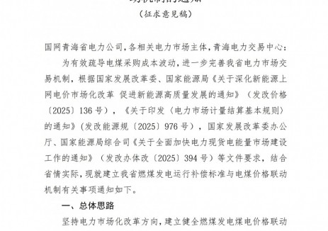 青海省發(fā)改委關(guān)于公開(kāi)征求《關(guān)于建立燃煤發(fā)電運(yùn)行補(bǔ)償標(biāo)準(zhǔn)與電煤價(jià)格聯(lián)動(dòng)機(jī)制的通知（征求意見(jiàn)稿）》《關(guān)于明確我省電力中長(zhǎng)期交易限價(jià)標(biāo)準(zhǔn)的通知（征求意見(jiàn)稿）》意見(jiàn)建議的公告