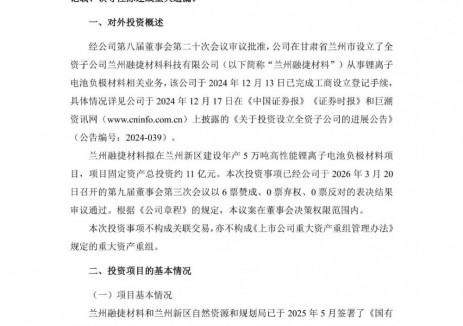 融捷股份擬11億元投建年產(chǎn)5萬噸高性能<em>鋰離子電池</em>負極材料項目