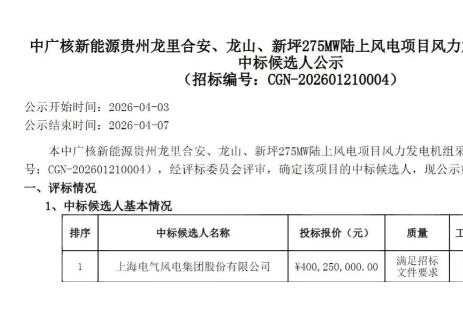 中標 | 電氣風電中標中廣核貴州龍里250MW<em>陸上風電</em>項目