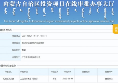 總投資14億元！內(nèi)蒙古1萬噸/年<em>綠氫</em>制丙烯酸項目獲備案