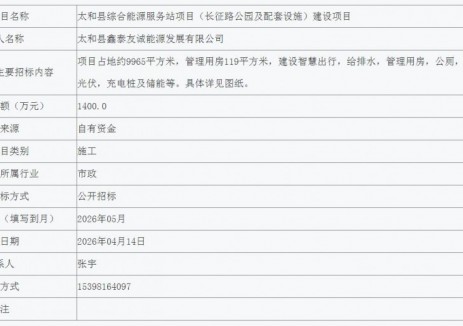 招標(biāo) | 涉及充電樁建設(shè)！安徽阜陽太和縣綜合<em>能源服務(wù)</em>站項目（長征路公園及配套設(shè)施）建設(shè)項目招標(biāo)計劃