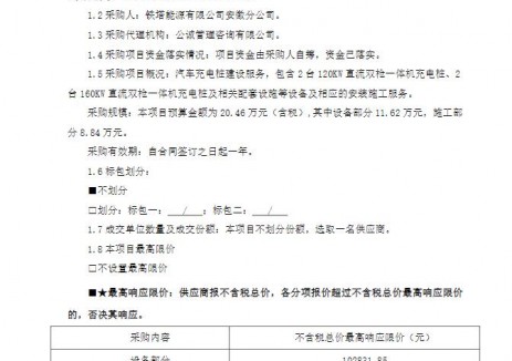 招標(biāo) | 鐵塔能源安徽分公司合肥市某社區(qū)汽車<em>充電站</em>項(xiàng)目比選公告