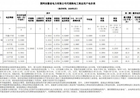 國網(wǎng)<em>安徽省</em>電力有限公司2026年2月代理購電價(jià)格公告