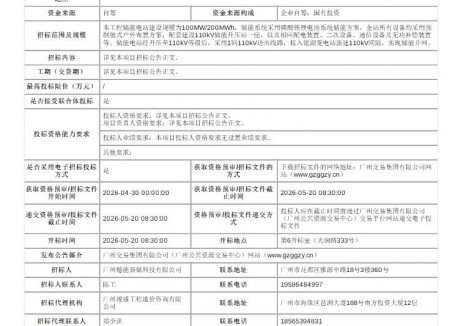 招標(biāo) | 廣東廣州花都區(qū)100MW/200MWh獨(dú)立<em>儲能</em>電站EPC招標(biāo)
