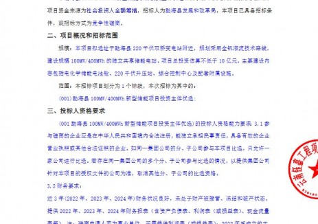 招标 | 云南省勐海县100MW/400MWh新型储能项目投资主体优选
