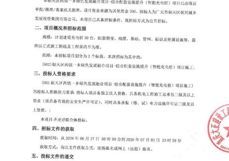 招标 | 四川广元市朝天区两镇一乡绿色发展融合项目-综合配套设施提升（智能充电桩）项目施工询比采购公告