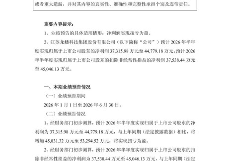 龙蟠科技2026上半年净利润3.7亿元至4.5亿元