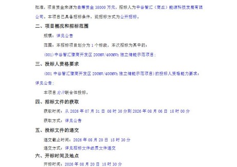 招标 | 河南商丘200MW/400MWh独立储能示范项目招标