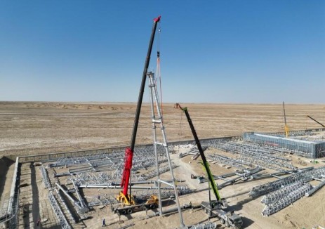 中国能建西南院勘察设计的东台750千伏变电站新建工程330千伏构架首吊圆满完成