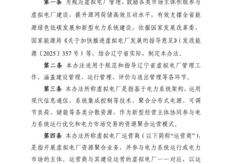 辽宁省虚拟电厂管理办法（试行）：虚拟电厂不得跨省级电网控制区聚合资源