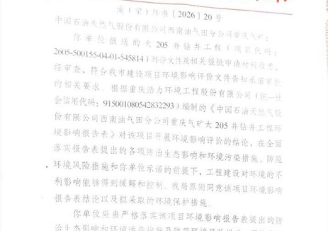 重庆市梁平区生态环境局关于大205井钻井工程环评审批公告表