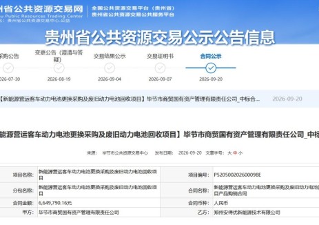 664.98万元！贵州毕节新能源营运客车动力电池更换采购及废旧电池回收项目合同公示