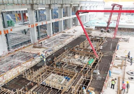 晋控电力同华轩岗二期2×66万千瓦项目汽机基座大体积混凝土浇筑完成