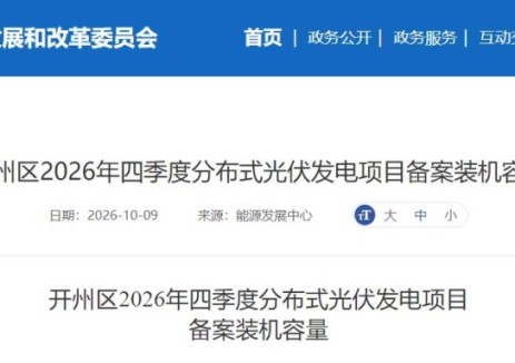 重庆市开州区2026年四季度分布式光伏发电项目备案装机容量发布