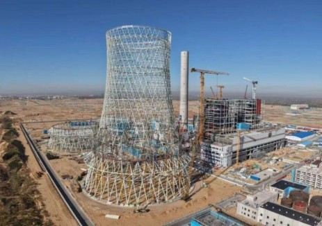 国家能源集团陕西公司榆神清水热电2号间冷塔钢结构主体施工圆满完成