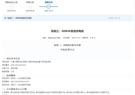 中标 | 贵州省六盘水群联实业400kW直流充电桩采购结果出炉，特来电中标