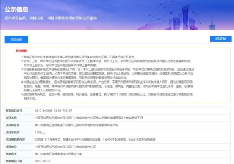广东省佛山市南海区康颐酒店充电站新建工程备案，总投资110万元