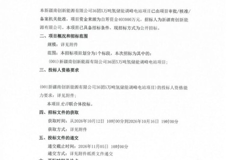 招标 | 200MW/800MWh！新疆36团5万吨氢储能调峰项目招标