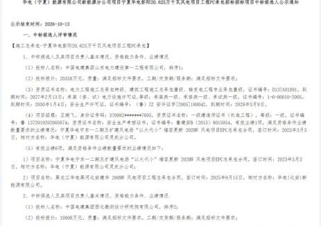 20358万元！宁夏华电彭阳20.625万千瓦风电项目PC承包中标候选公示