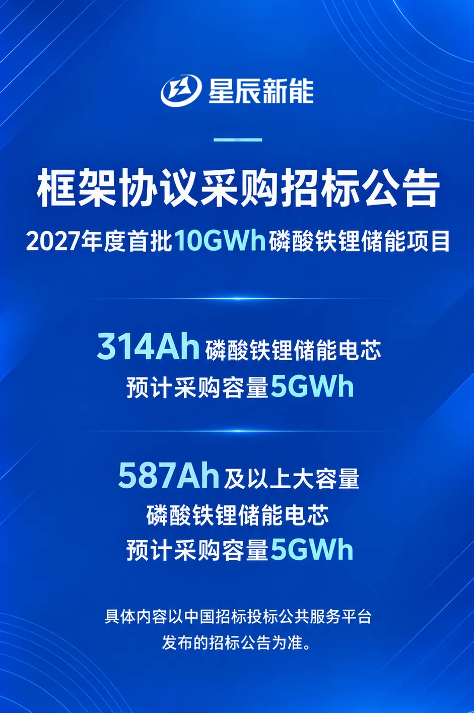 10GWh储能框采招标，星辰新能加速推进储能电站规模化